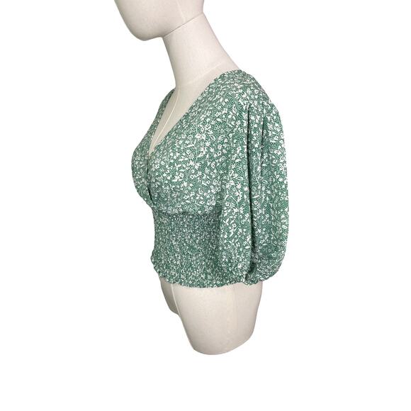 1.STATE Green Floral Smocked Waist Puff Sleeve Blouse Size S - Picture 5 of 8